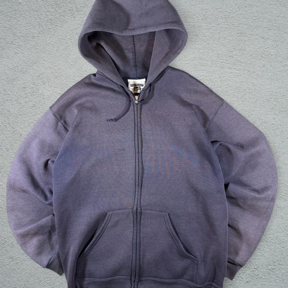 Vintage 90s Lee Heavyweight Zip Up Hoodie Made in USA Sun Fade Purple Blue Mens